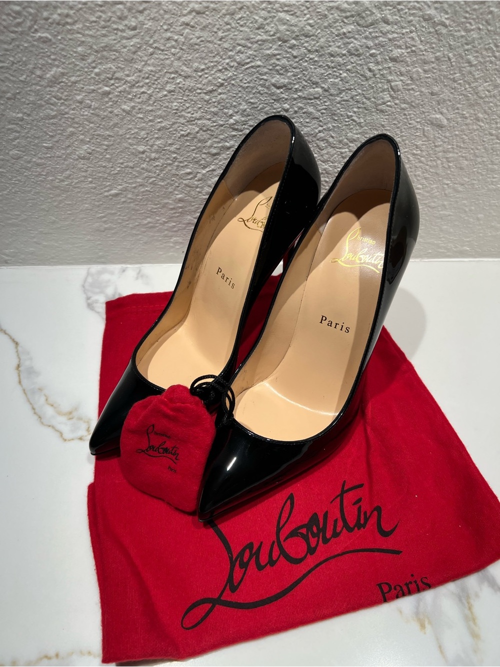 Christian Louboutin Black Patent Pointed-Toe Stiletto Pumps